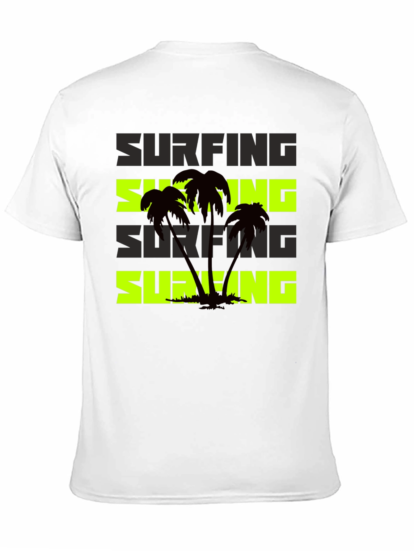 Surfing Palm Tree Graphic Black T-Shirt