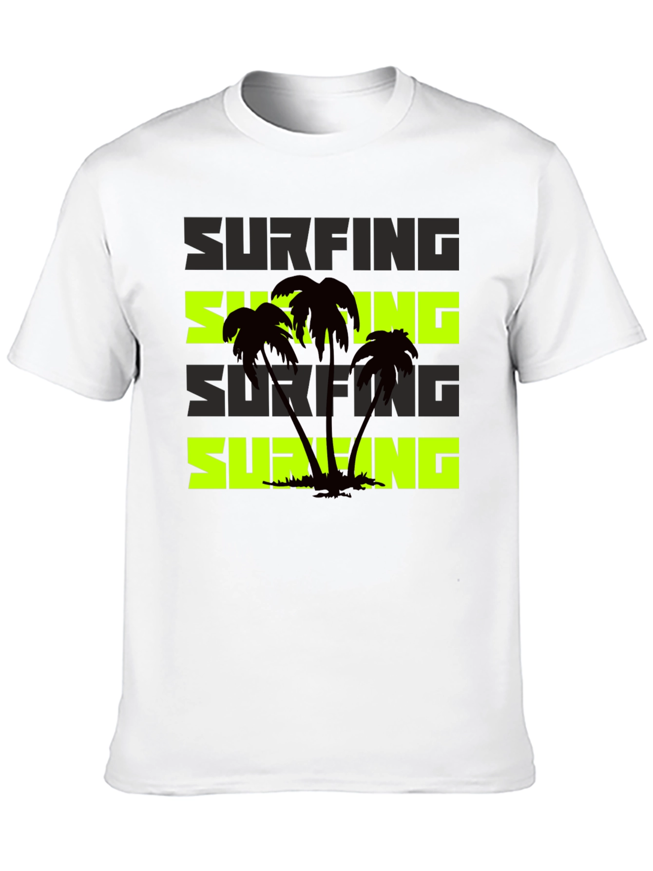 Surfing Palm Tree Graphic Black T-Shirt