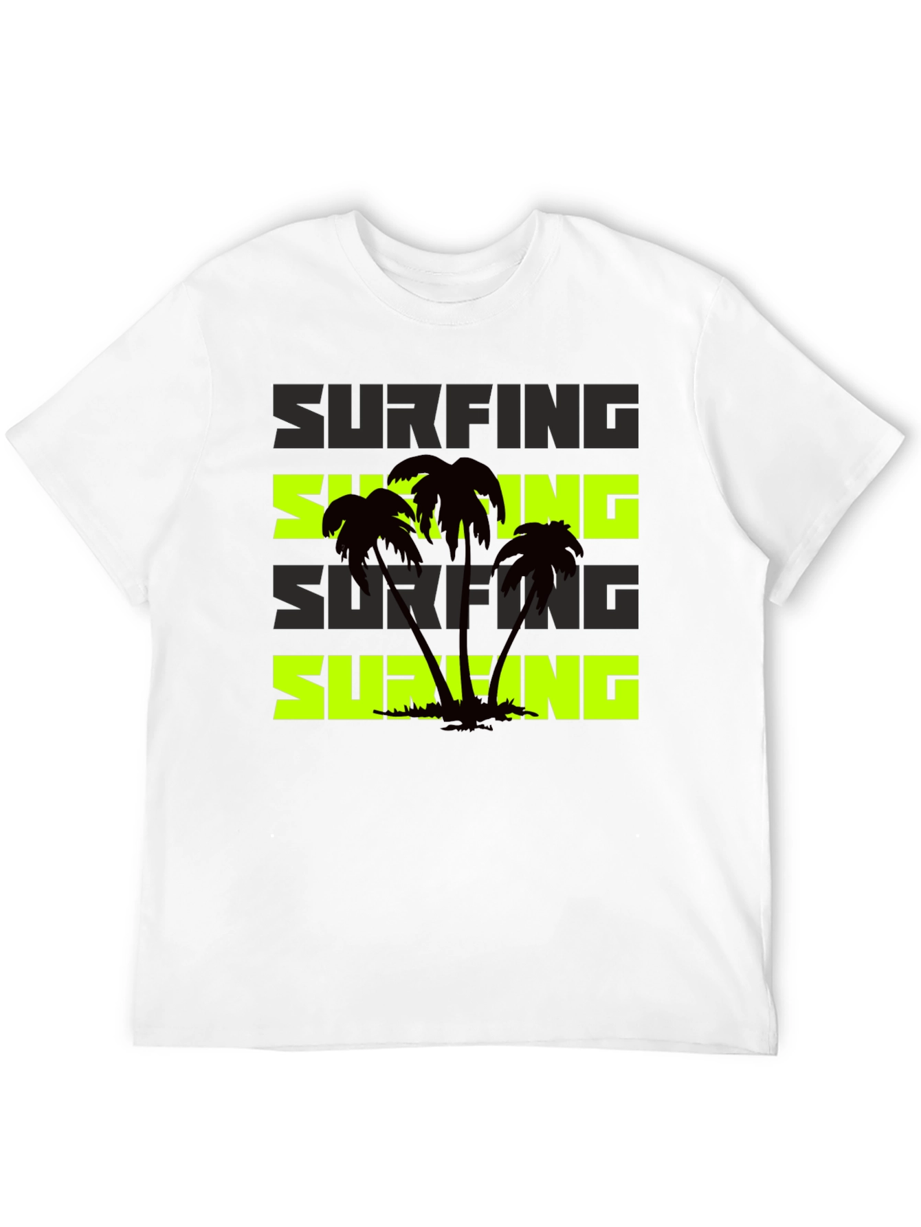 Surfing Palm Tree Graphic Black T-Shirt