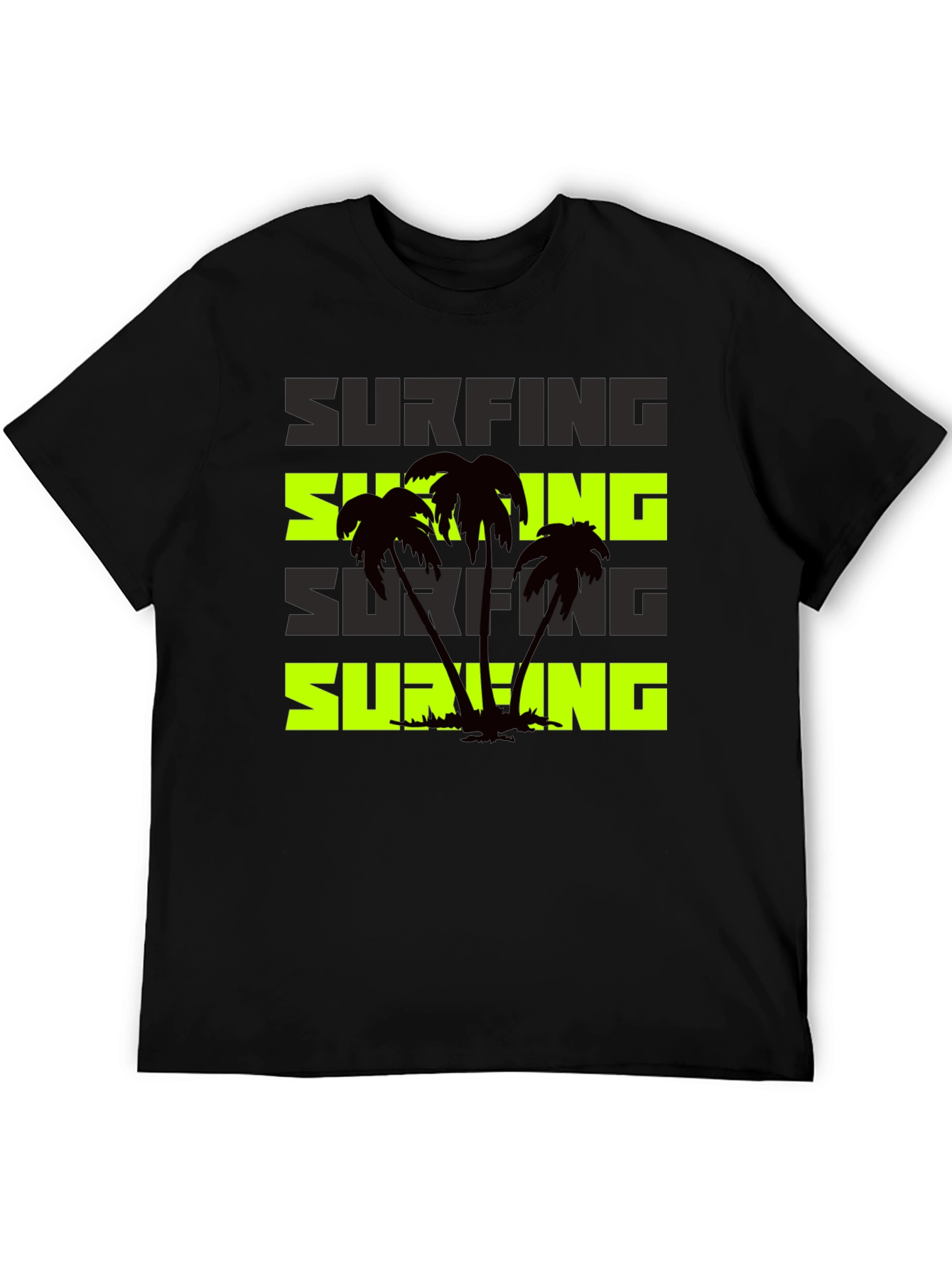 Surfing Palm Tree Graphic Black T-Shirt