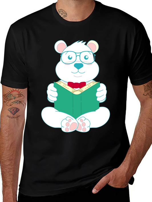 Black T-Shirt with Reading Bear Graphic
