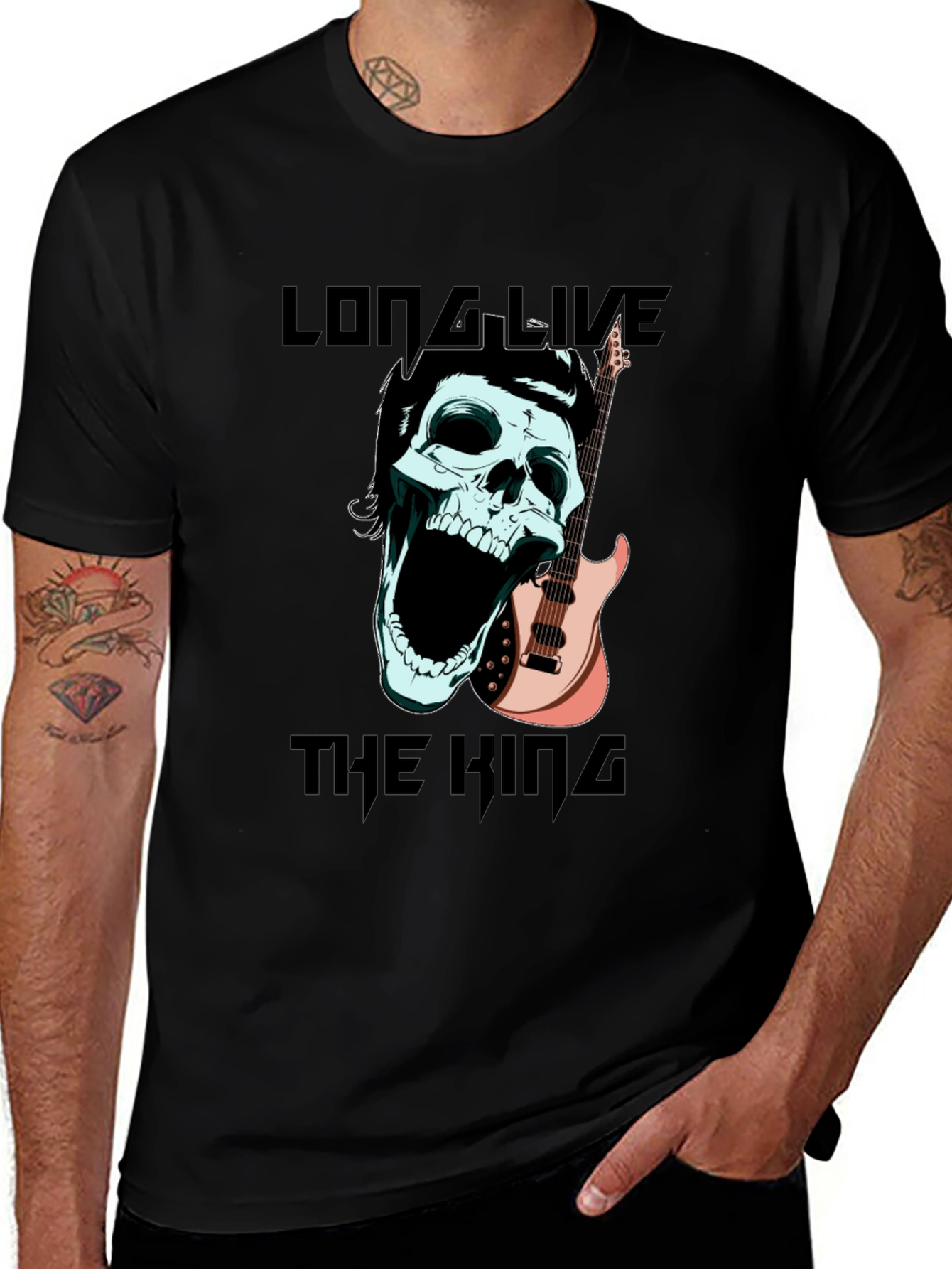 Long Live the King T-Shirt Skull & Guitar Design