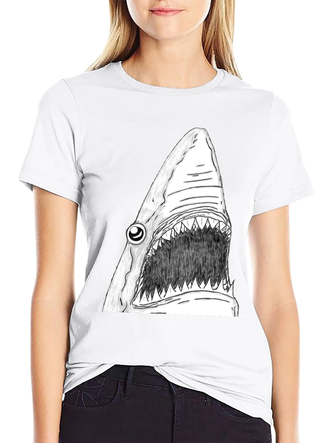 Shark Graphic Tee - Mens Black Cotton T-Shirt