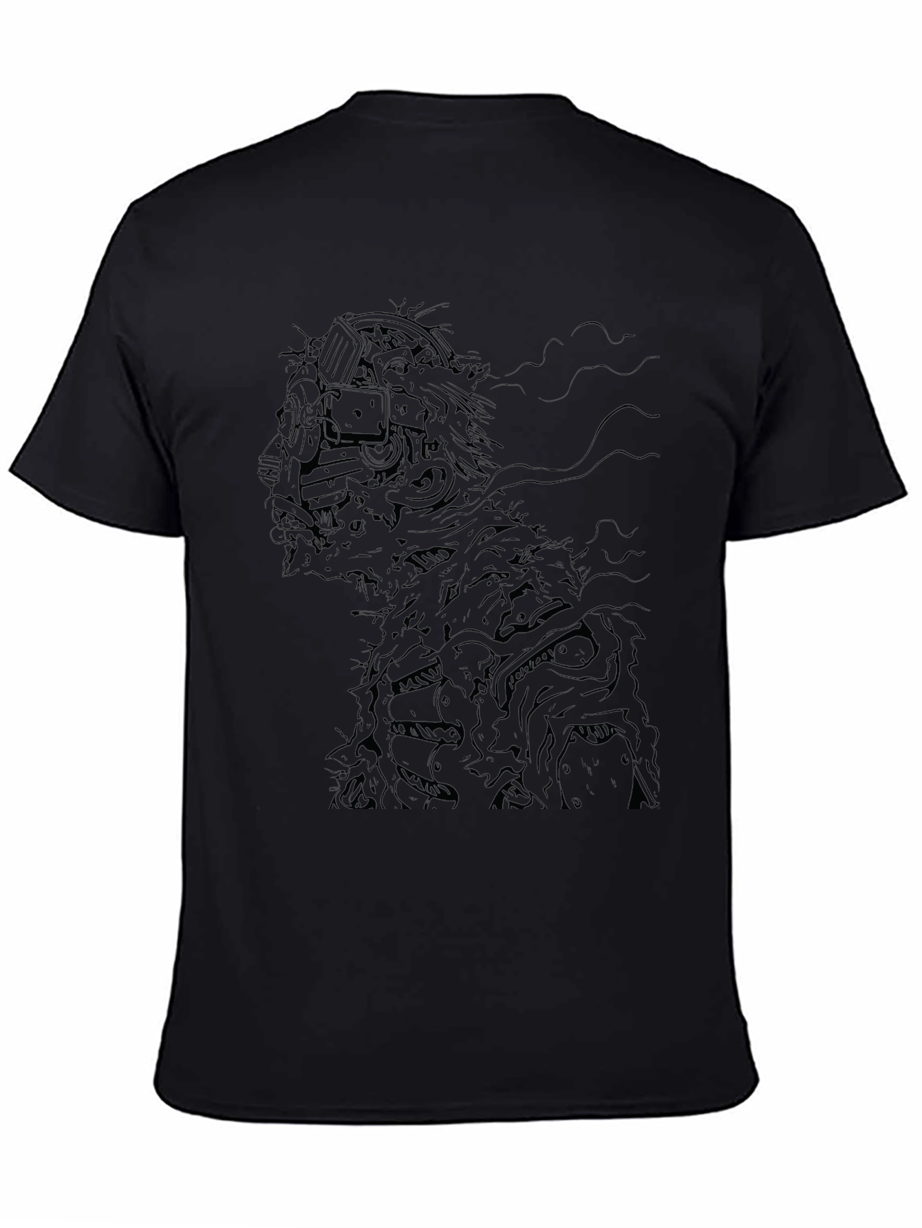 Cyberpunk Zombie Graphic Print Black T-Shirt