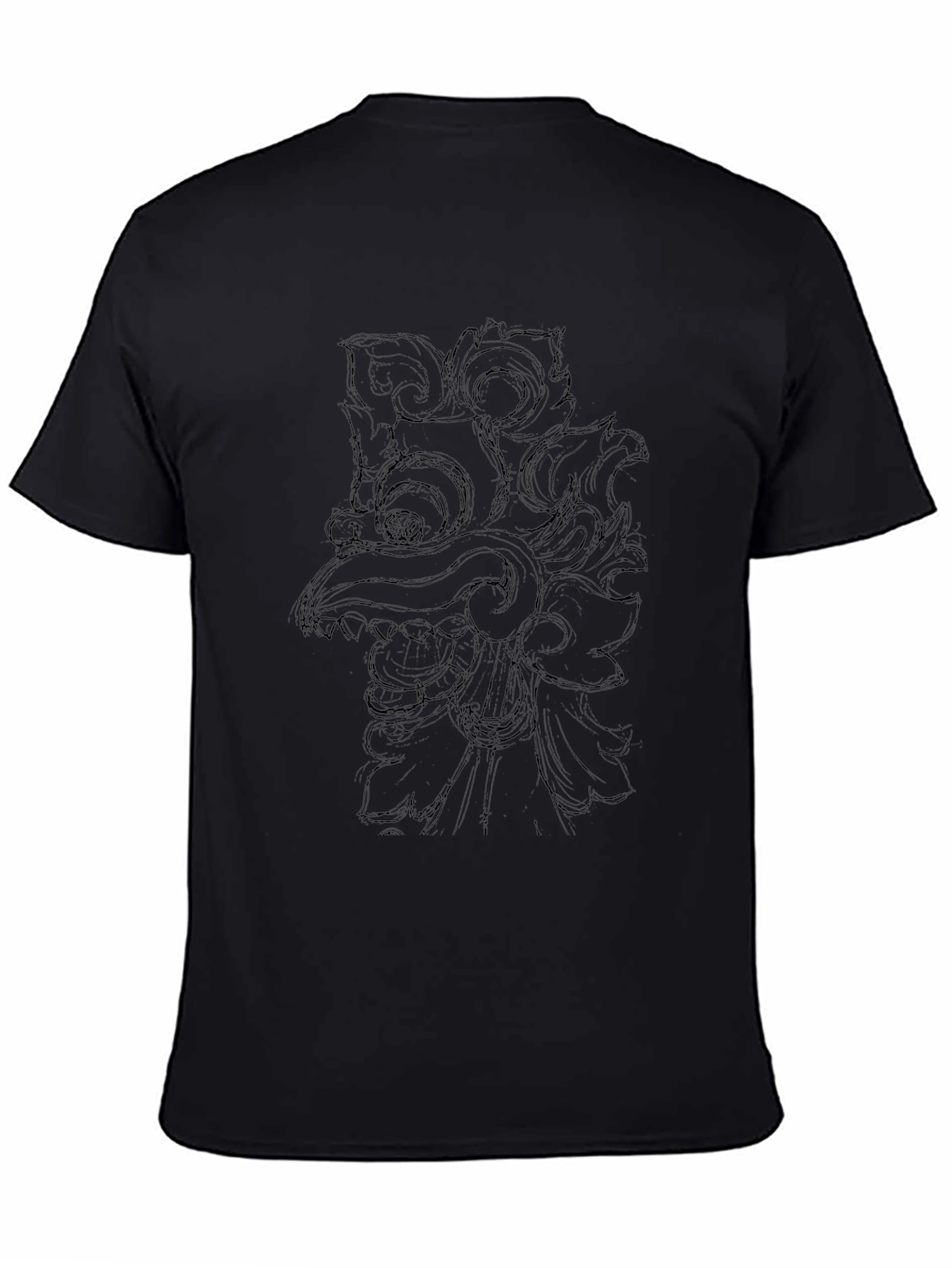 Black Graphic Tee with Traditional Mask Design