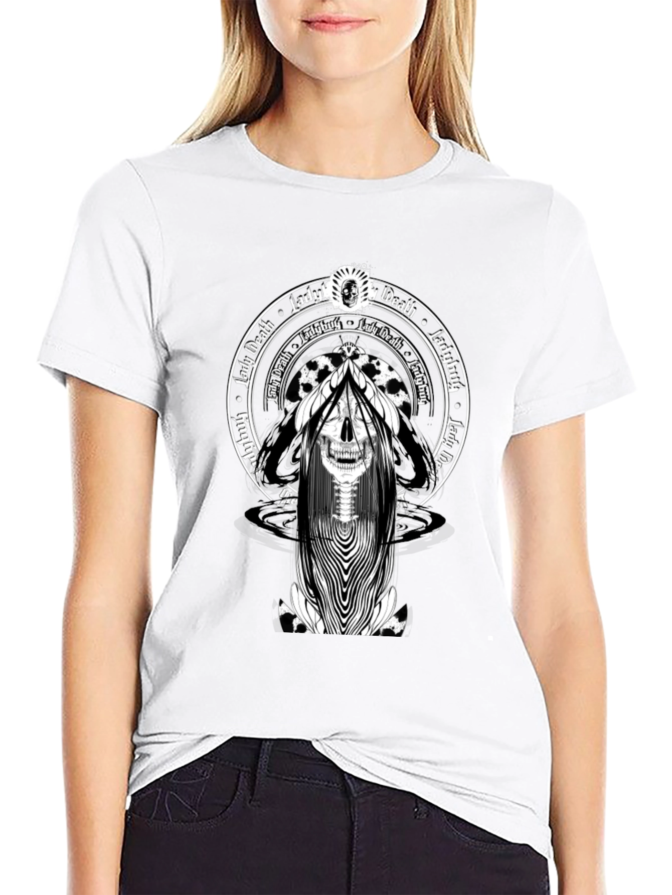 Lady Death Skull Graphic Tee - Black