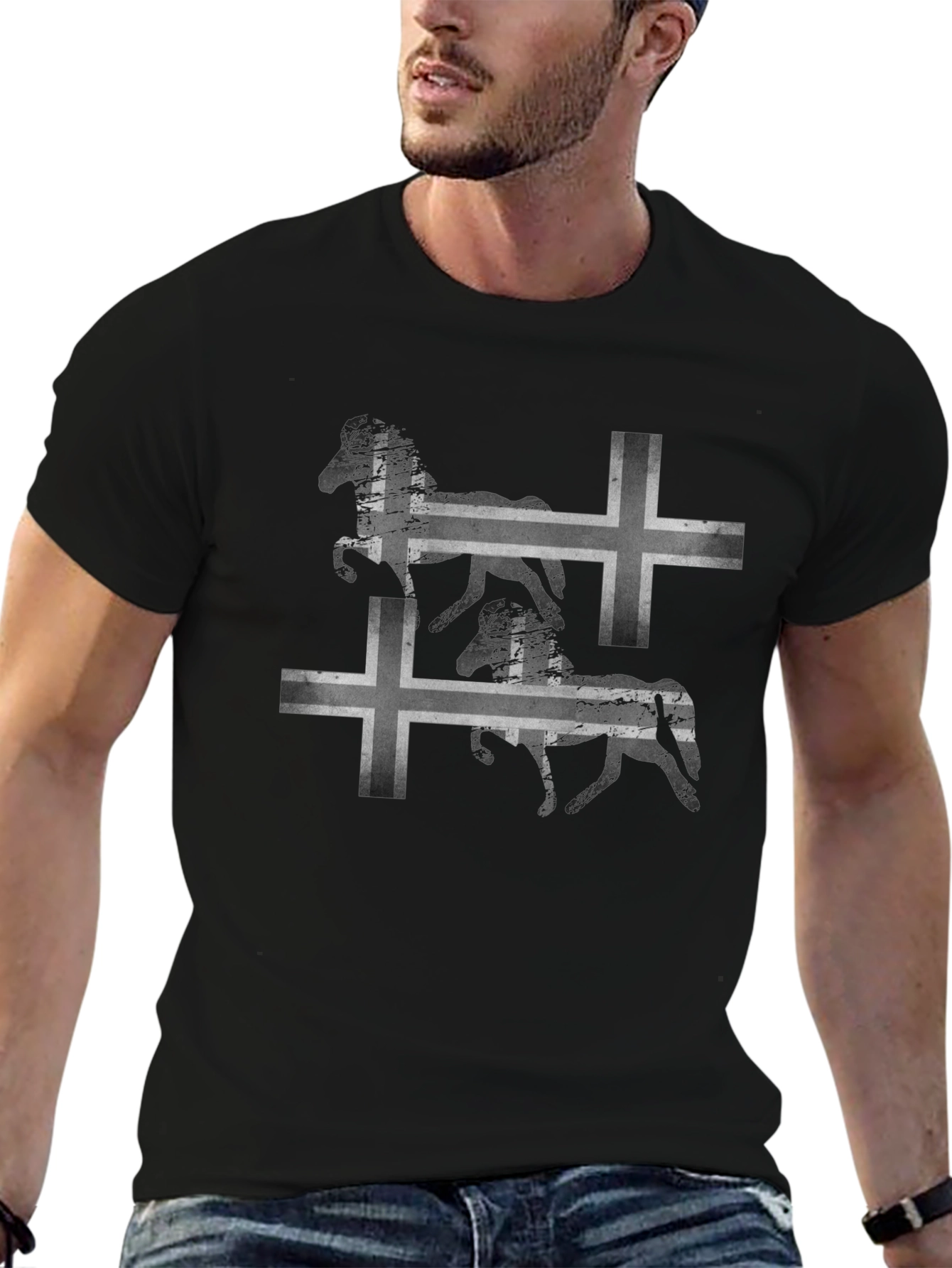 Icelandic Horse Flag Graphic Tee - Black