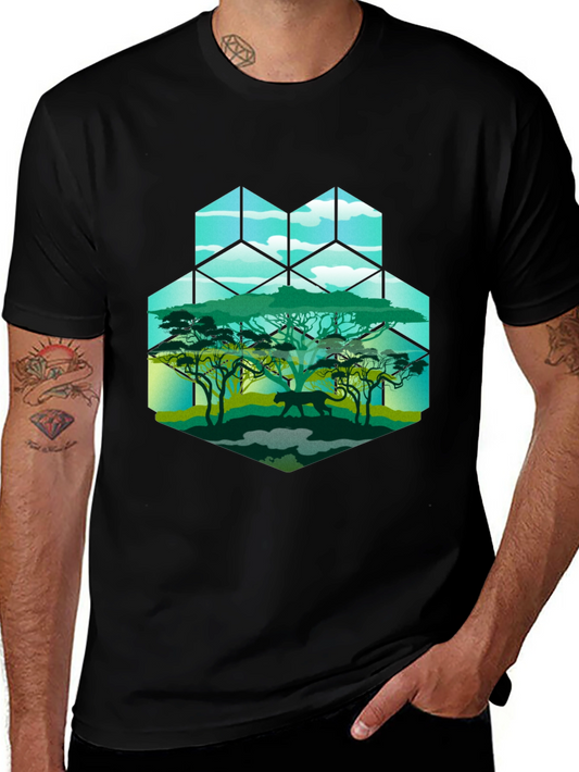 Geometric Wildlife Tee: Panther in Savannah
