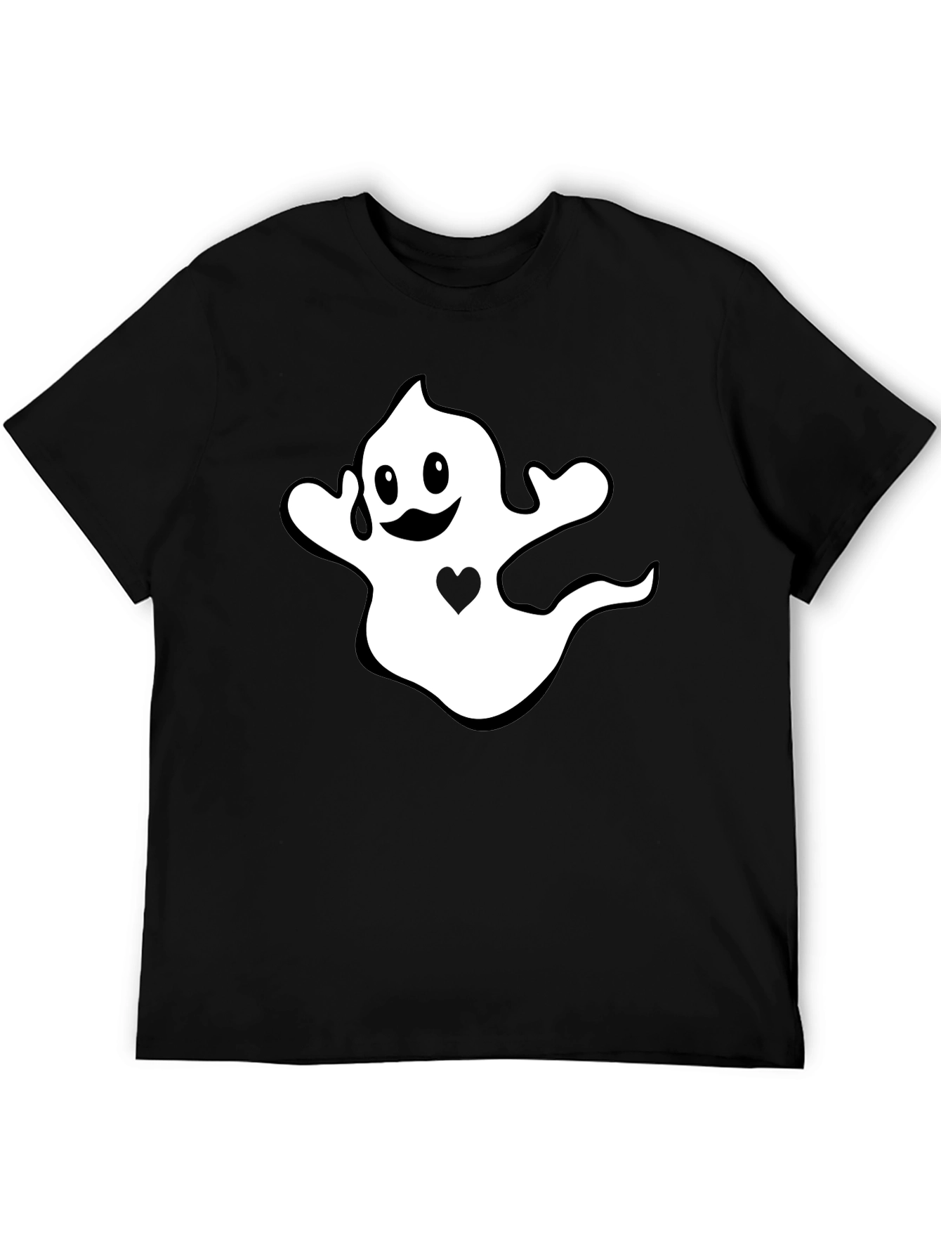Halloween Ghost Heart Graphic Black T-Shirt