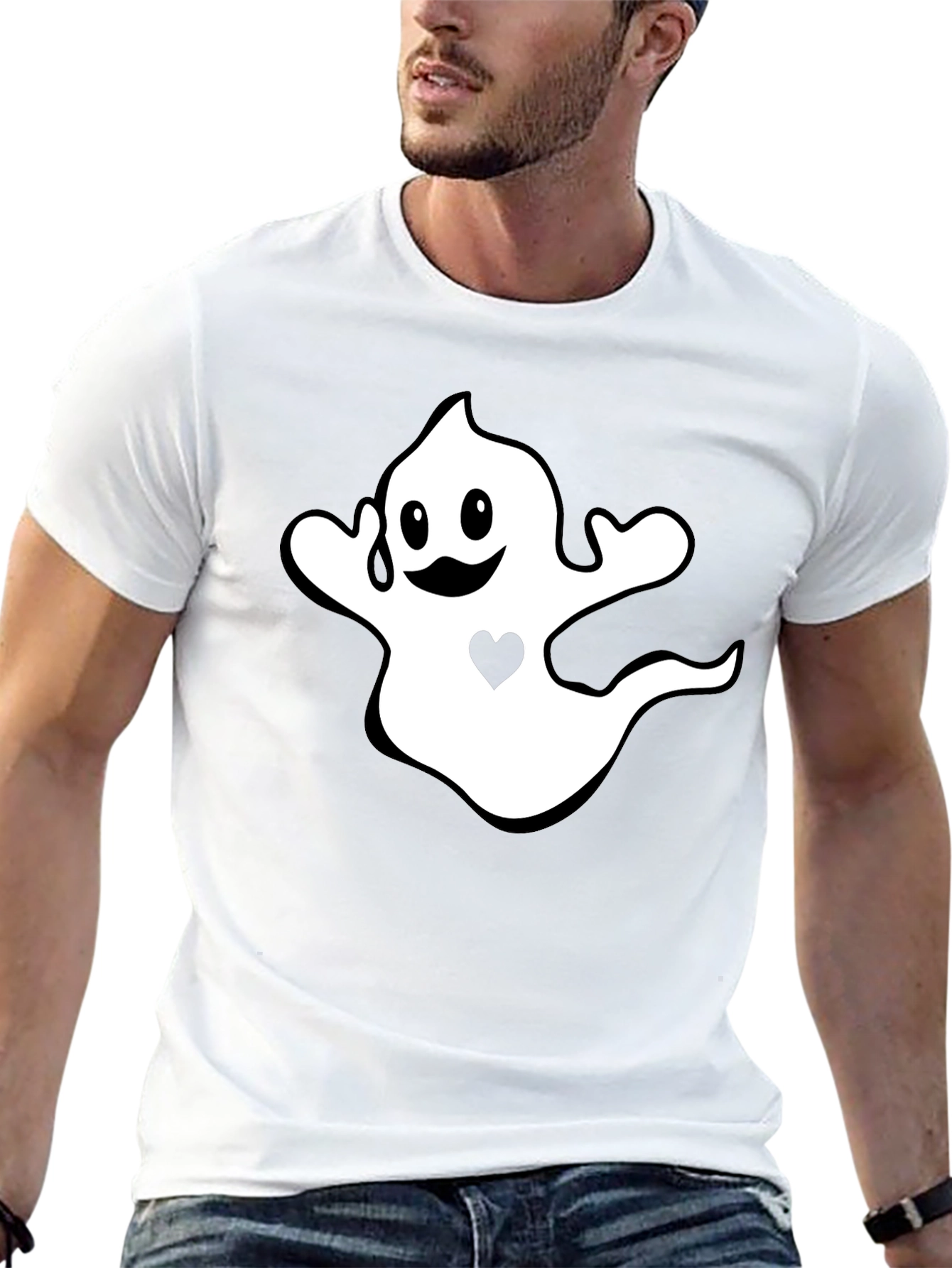 Halloween Ghost Heart Graphic Black T-Shirt