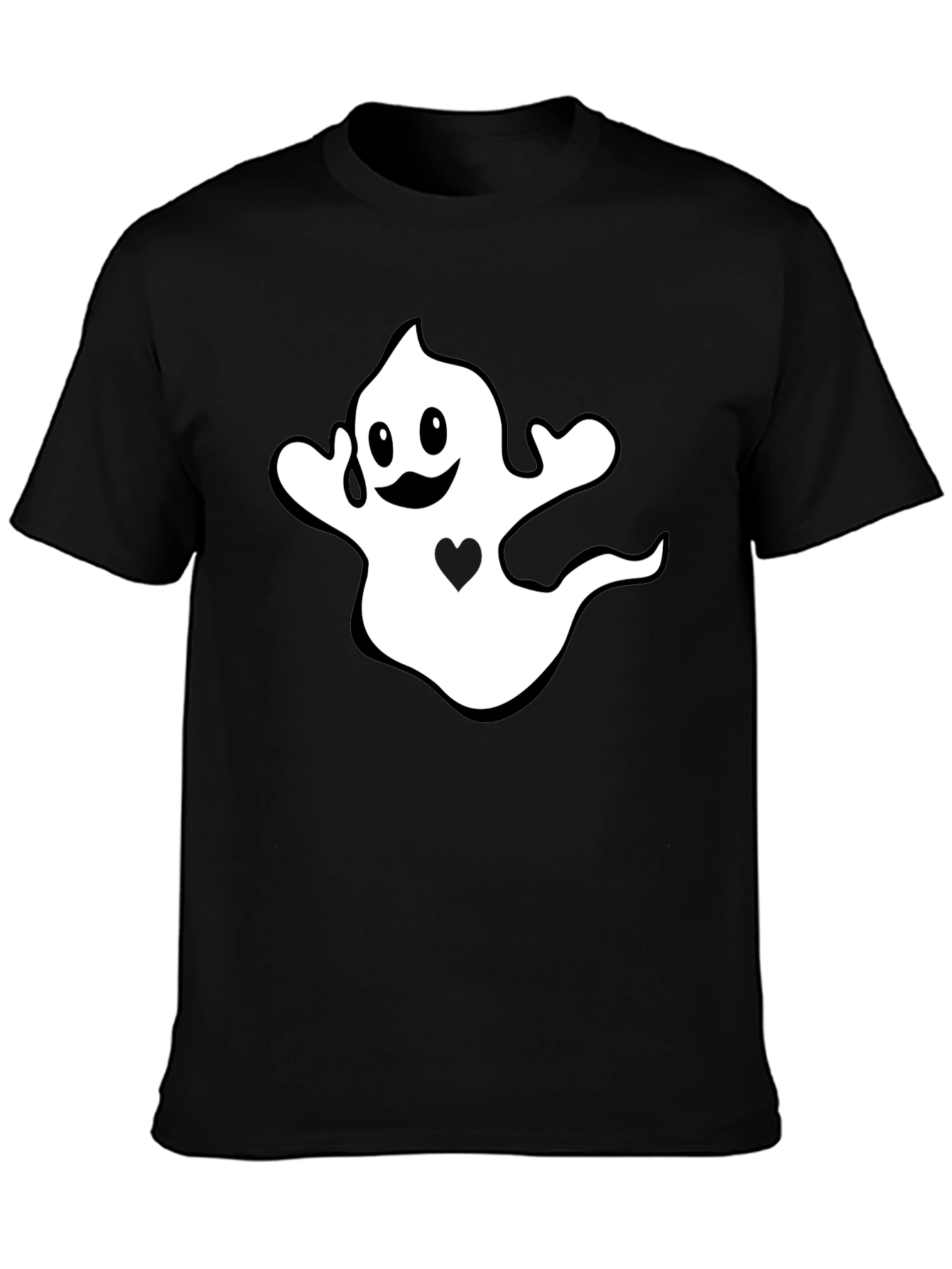 Halloween Ghost Heart Graphic Black T-Shirt