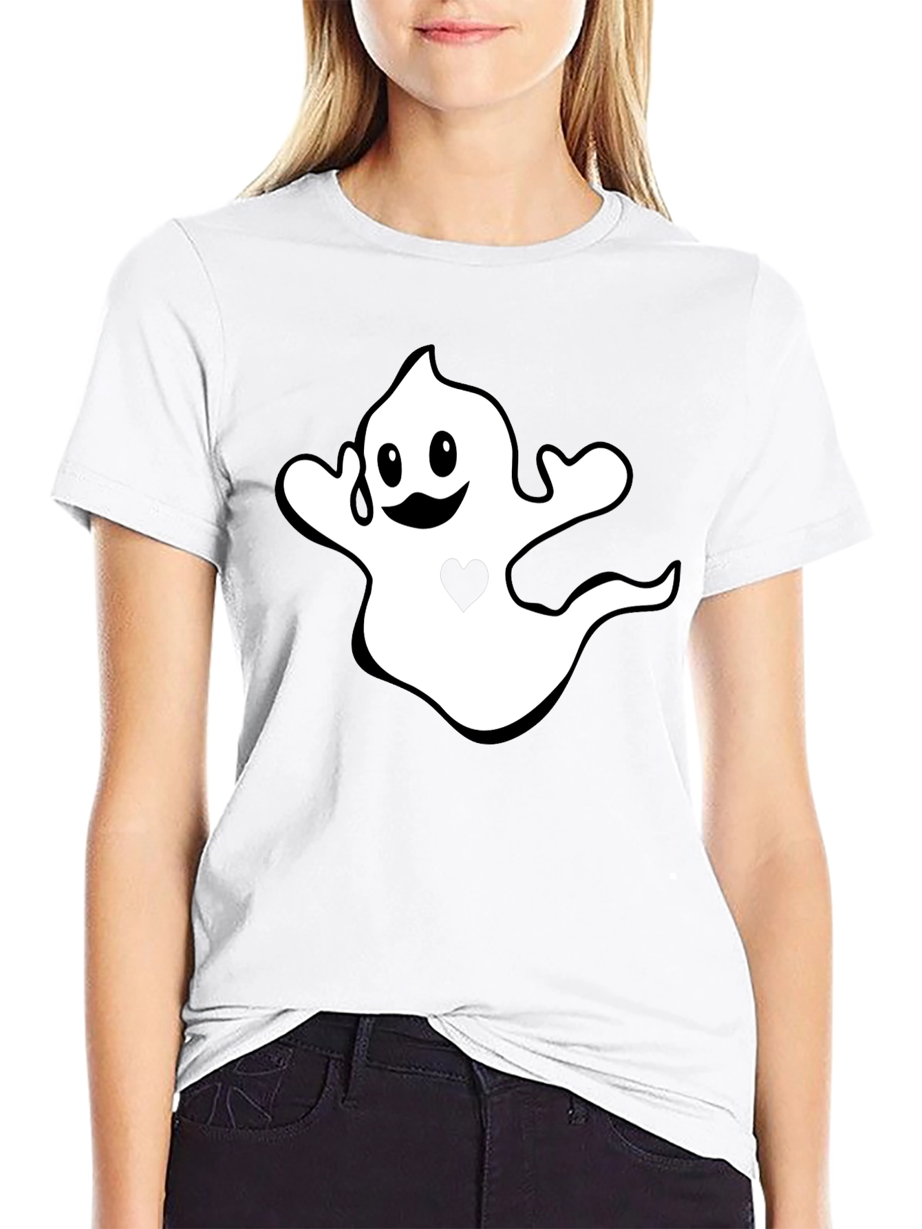 Halloween Ghost Heart Graphic Black T-Shirt